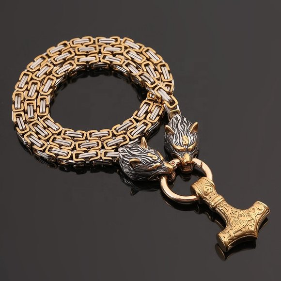 Stainless Steel Nordic Viking Wolf Head Necklace - Picture 2 of 5